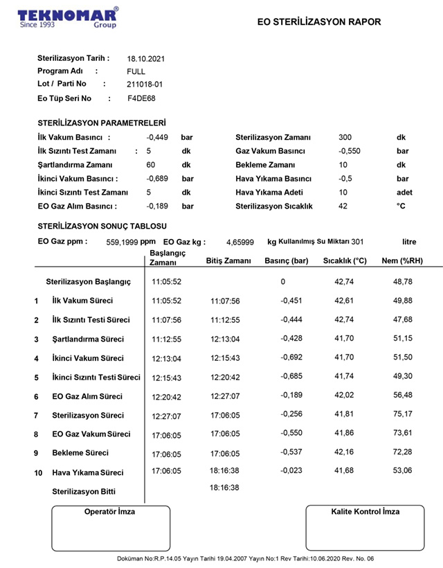 EO Sterilizasyon Raporlaması